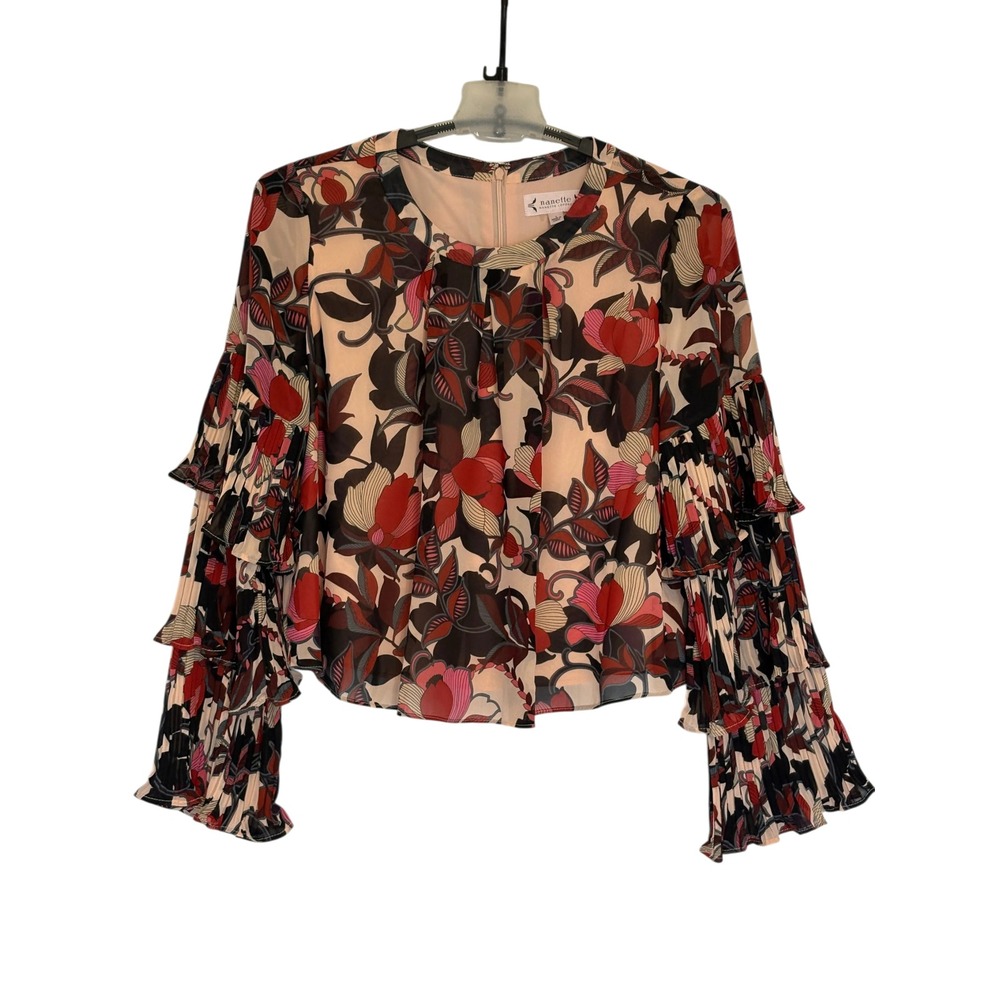 NEW Nanette Lepore Savannah Rose Floral Ruffle Tiered Sleeve Blouse  S